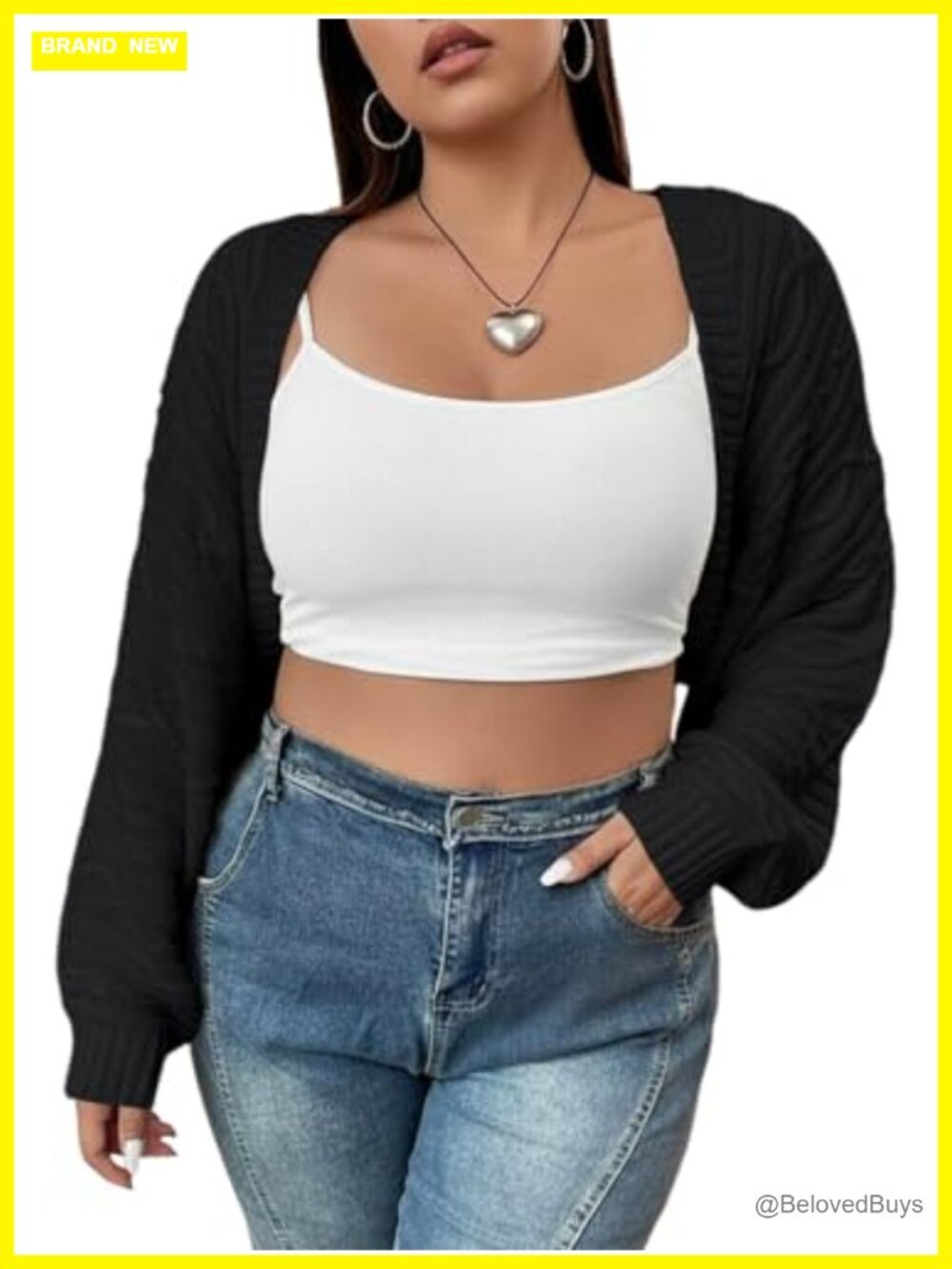 Plus Size Cable Knit Bolero Shrug Open Front Cropped Cardigan
